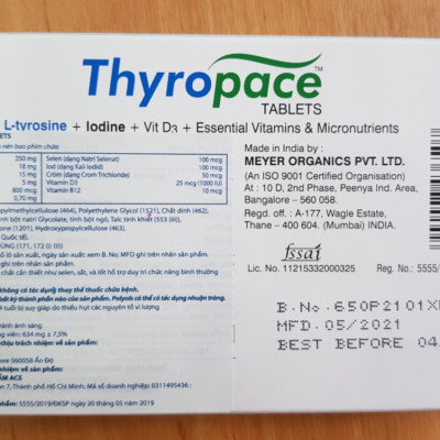 Thực phẩm bảo vệ sức khỏe THYROPACE TABLETS, hỗ trợ duy trì chức năng bình thường của tuyến giáp.