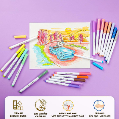 Hộp 20 Bút Lông Màu Pastel Rửa Được Washable Fiber Pen - Colokit SWM-C008