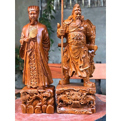 Cặp văn võ song toàn, khổng minh ,quan công  bằng gỗ hương đá kt cao 20×9×8cm