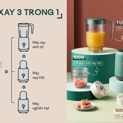 Máy Xay Sinh Tố Đa Năng BEAR BL-B10V2 Gồm 3 Cối Dung Tích 1.2 Lít Công Suất 300 W - Hàng Chính Hãng