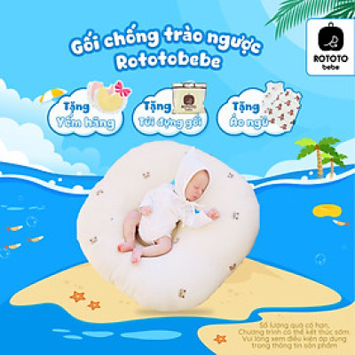 Gối chống trào ngược Rototo Bebe phiên bản giới hạn vỏ Airmesh Waffle thêu hoạ tiết mèo