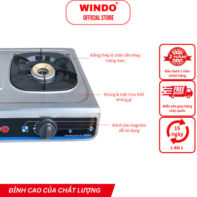 Bếp Gas Đôi WINDO - 618 Điếu Gang Đơn Mặt Inox -Bếp gas đôi 6 tấc điếu gang - Tiết kiệm gas- Hàng chính hãng