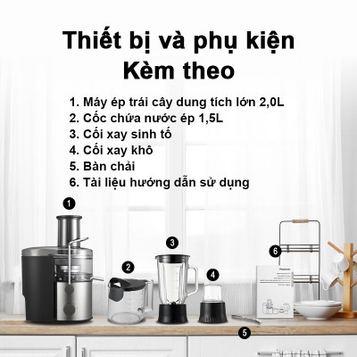 Máy ép trái cây đa năng Panasonic MJ-CB800SRA- Ép hiệu quả với mâm xay 100% kim loại - Công suất 1000W dung tích 2.0L - Kèm cối sinh tố cối xay khô - Hàng chính hãng