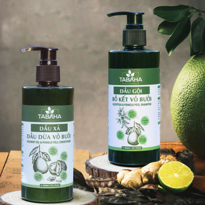 Combo Dầu Gội Bồ Kết Và Dầu Xả Dầu Dừa Vỏ Bưởi Tabaha 300ml Giúp Giảm Rụng Phục Hồi Tóc