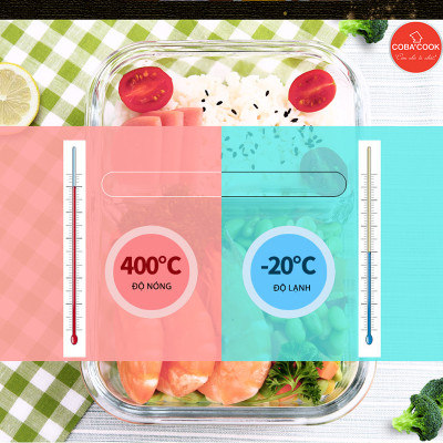 Bộ 2 hộp thủy tinh đựng thực phẩm chịu nhiệt COBA