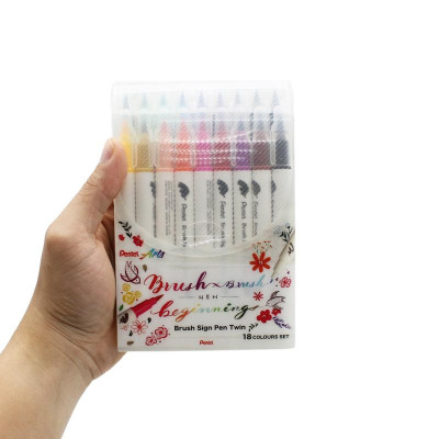 Bộ 18 Bút Lông Màu Nước 2 Đầu - Brush Sign Pen Twin - Pentel Art SESW30C-18E