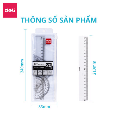 Bộ Thước Kẻ Thước Đo Độ Eke Học Sinh Deli - Bộ Dụng Cụ Học Tập 4 Chiếc  - 79529 79530