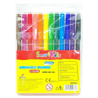 Bút Lông Màu Rửa Được Smart Kids 12 Màu WM01