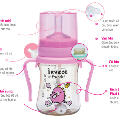 Bình ống hút tập uống cho bé IBYEOL Friends PPSU chính hãng Hàn Quốc 200ml/300ml