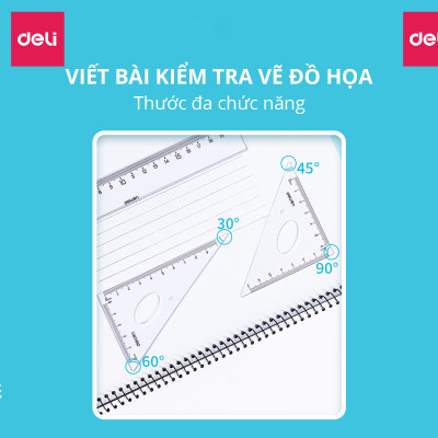 Bộ Thước Kẻ Thước Đo Độ Eke Học Sinh Deli - Bộ Dụng Cụ Học Tập 4 Chiếc  - 79529 79530