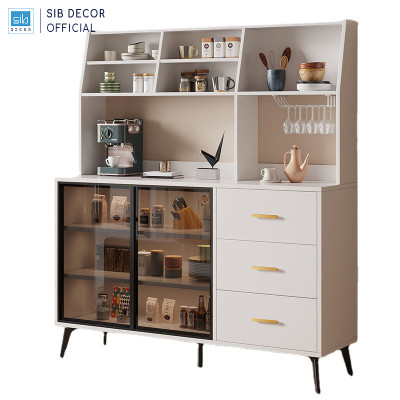 Tủ Bếp Đa Năng Kèm Ngăn Kéo Và Cửa Kính Cường Lực, Tặng Kèm Giá Treo Ly Thương Hiệu SIB Decor KG50