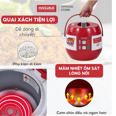Nồi cơm điện HASUKA HSK-886 dung tích 2L, công suất 700W - Lòng niêu dầy phủ chống dính ceramic, chống xước siêu bền - HÀNG CHÍNH HÃNG