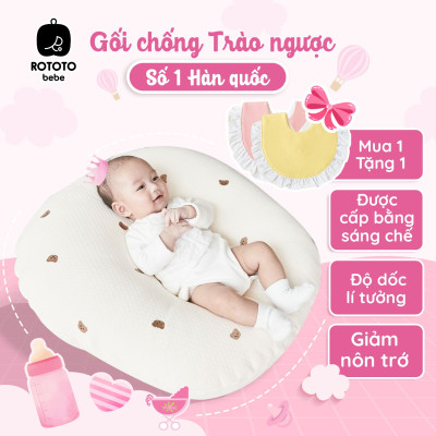 Gối chống trào ngược Rototo Bebe phiên bản giới hạn vỏ Airmesh Waffle thêu hoạ tiết mèo
