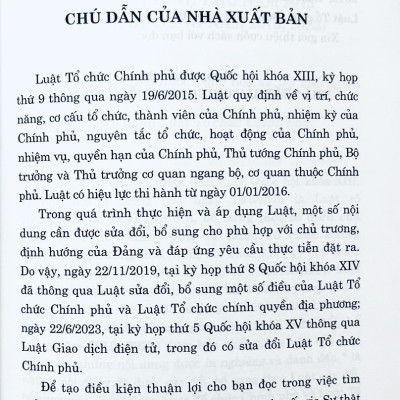 Luật Tổ Chức Chính Phủ năm 2015 (sửa đổi, bổ sung năm 2019,2023)