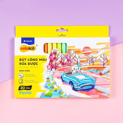 Hộp 20 Bút Lông Màu Pastel Rửa Được Washable Fiber Pen - Colokit SWM-C008