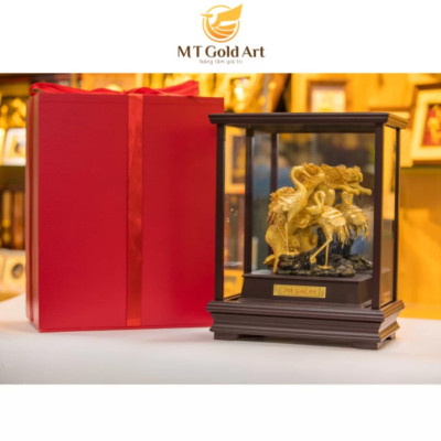 Tượng Đôi Chim Hạc Dát Vàng 24K (M03) MT Gold Art- Hàng chính hãng, trang trí nhà cửa, quà tặng dành cho sếp, đối tác, khách hàng