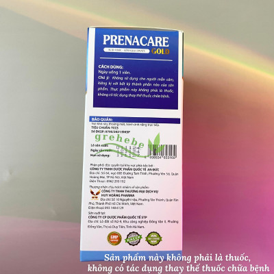 [TPBVSK] PRENACARE GOLD – Viên bổ bầu cho PNCT&CCB (H/30 viên) - hộp xanh