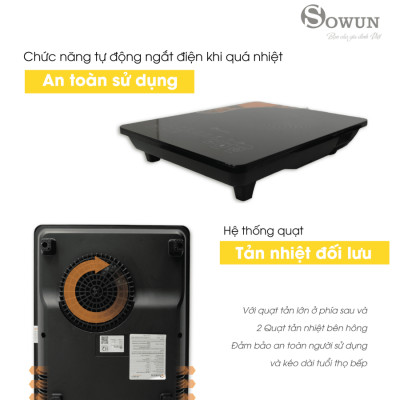 Bếp điện từ đơn Sowun SW161S, mặt kính Ceramic chịu được nhiệt độ cao, công suất lớn 2000W