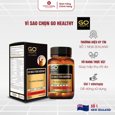 Viên uống cho tuổi teen nhập khẩu chính hãng New Zealand GO MULTI TEEN EVERYDAY (30 viên) bổ sung 32 vitamin, khoáng chất và một số dưỡng chất hỗ trợ duy trì và tăng cường sức khỏe cho trẻ ở tuổi tăng trưởng, tuổi dậy thì