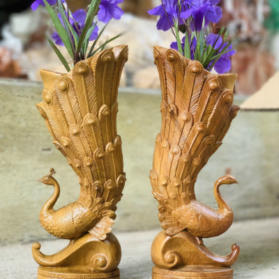 Đôi chim cắm hoa tranh trí nghệ thuật bằng gỗ bách xanh thơm nức kt cao 25×10×9cm