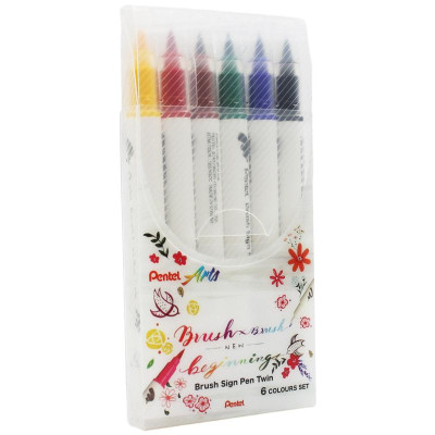 Bộ 6 Bút Lông Màu Nước 2 Đầu - Brush Sign Pen Twin - Pentel Art SESW30C-06E