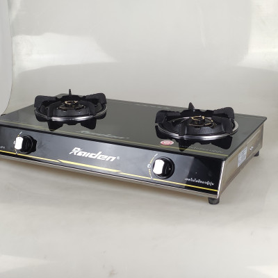 Bếp ga đôi kiếng cường lực Raiden RDB2250B, kiềng men 5mm, kính 7ly, mũ nhôm-Hàng chính hãng
