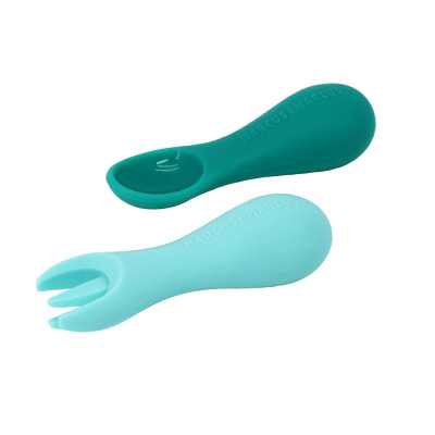 Bộ thìa nĩa tập ăn silicon cho bé Palm Grasp Marcus & Marcus, từ 12 tháng - Ollie