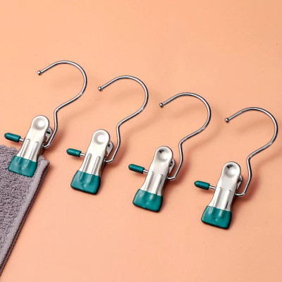 Set 20 Móc Treo Đồ Có Kẹp Chống Trượt, Kẹp Đơn Phơi Quần Áo Đa Năng Bằng Thép Không Gỉ Bọc Nhựa PVC Chắc Chắn