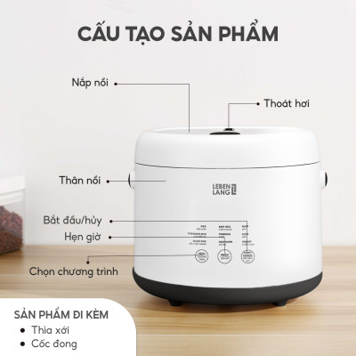 Nồi cơm điện tử mini Lebenlang LBL0582, 800ml, 300W, thiết kế hiện đại, bảo hành 2 năm - hàng chính hãng