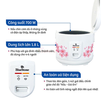 Nồi cơm điện nắp gài Bluestone 1.8 lít RCB-5525 - Hàng chính hãng