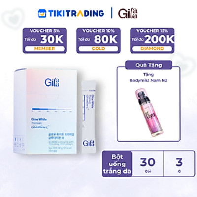 Bột Uống Trắng Da Bật Tone GILAA Glow White Premium Glutathione C (3g x 30 gói)