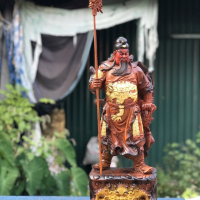 Cặp tượng khổng minh gia cát lượng ,và quan công ,Cặp  văn ,võ song toàn bằng gỗ hương đá tô làm mầu giả cổ kt cao 60cm