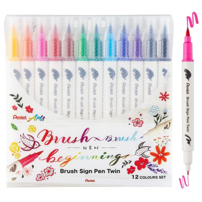 Bộ 12 Bút Lông Màu Nước 2 Đầu - Brush Sign Pen Twin - Pentel Art SESW30C-12E