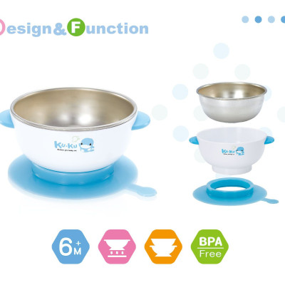 CHÉN ĂN INOX CÓ ĐẾ DÍNH KUKU - KU5464 ( CHÉN NẤU CƠM NÁT CHO BÉ )