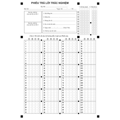 Phiếu Trả Lời Trắc Nghiệm (5 tờ)