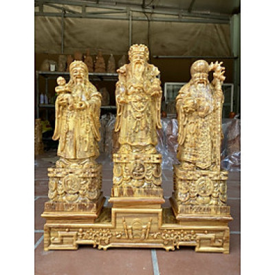 Combo Bộ tượng phật tam đa phúc lộc thọ bằng gỗ huyết long mọng dâu kt cao 30×11×9cm+chân đế gỗ huyết long đủ bộ kt 48×9×13×12cm