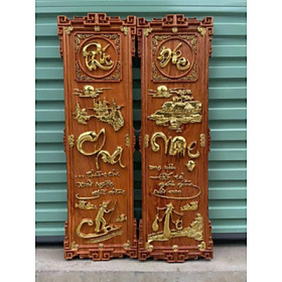 Cặp câu đối khắc chữ cha mẹ băng  gỗ hương đá kt 30×97×4cm 