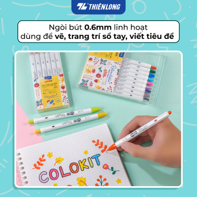 Bút lông 6/12 màu dạng bấm Retractable Fiber Pens Classic/Kawaii Thiên Long Colokit - 0.6mm
