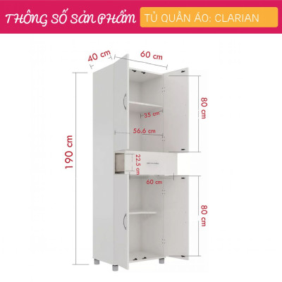 Tủ áo nhỏ gọn tủ đựng quần áo bằng gỗ MDF SMLIFE Clarian