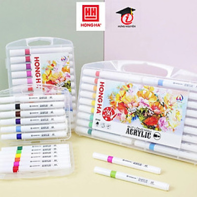 Bút lông màu Acrylic 1 đầu Hồng Hà tô trên mọi chất liệu (12/24/36 màu) - 8142/8143/8144