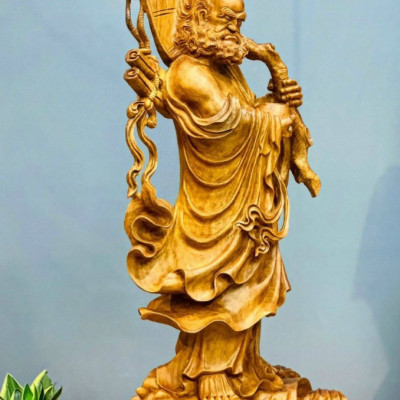 Tượng đạt ma sư tổ khất thực bằng gỗ ngọc am thơm phức kt cao 92cm