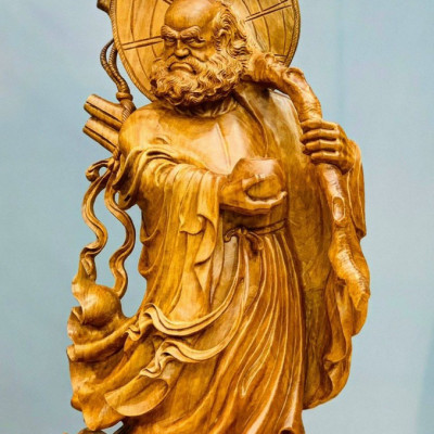 Tượng đạt ma sư tổ khất thực bằng gỗ ngọc am thơm phức kt cao 92cm