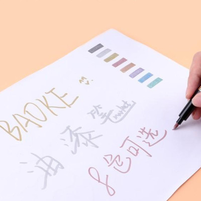 Set 8 Màu Bút lông Marker 2mm kim loại lấp lánh dựa trên nước ,Bút Nghệ Thuật Cho Học Sinh, BAOKE/MP570