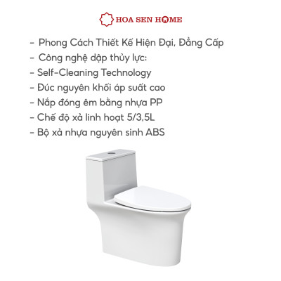 Bồn cầu một khối TUSLO LUXURY T012 chất liệu men cao cấp, nắp PP chống thấm - Hoa Sen Home - Hàng chính hãng - MIỄN PHÍ VẬN CHUYỂN