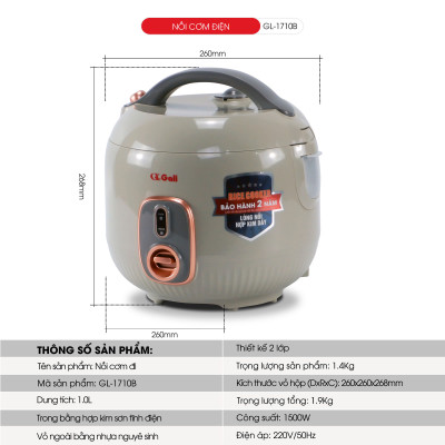 Nồi cơm điện Gali GL-1710B 1 lít. Hàng chính hãng, bảo hành 24 tháng.