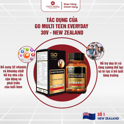 Viên uống cho tuổi teen nhập khẩu chính hãng New Zealand GO MULTI TEEN EVERYDAY (30 viên) bổ sung 32 vitamin, khoáng chất và một số dưỡng chất hỗ trợ duy trì và tăng cường sức khỏe cho trẻ ở tuổi tăng trưởng, tuổi dậy thì
