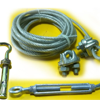 Dây phơi quần áo Phi 5mm Dài 8m, Tặng 2 khóa cáp, 1 tăng đơ, 2 nở móc