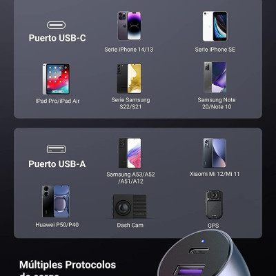 Ugreen UG90797CD213TK PD45W + QC3.0 18W Màu XámTẩu Sạc nhanh cho xe hơi gồm cổng USB-C PD45W + USB-A QC3.0 18W - HÀNG CHÍNH HÃNG