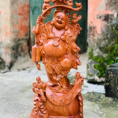 Tượng phật di lặc ngũ phúc bằng gỗ hương kt cao 60×24×23