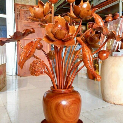 Hoa sen gỗ hương 17 bông 1 bình trang trí phòng khách hàng siêu đẹp long lanh 